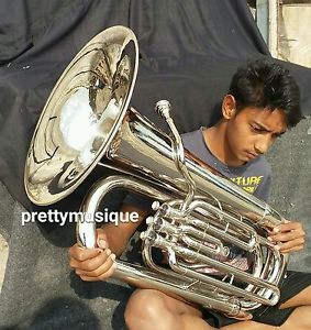 TUBA IN EB FLAT MADE OF PURE BRASS IN CHROME POLISH+ HARD CASE BOX +FREE SHIPPIN