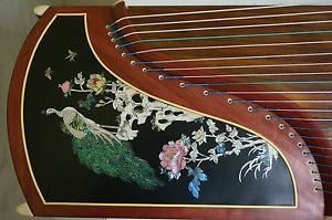 Dunhuang Guzheng, Chinese Zither Harp, 敦煌特氏古夷蘇木古箏/五彩呈祥/孔雀圖案 -- 古筝