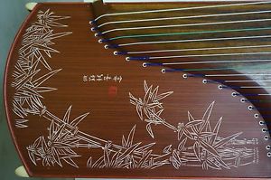 Dunhuang Guzheng, Chinese Zither Harp, 敦煌仿酸枝木古箏/高山流水/竹葉圖案 -- 古筝