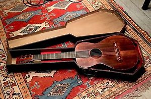 ANTIQUE 1890'S ACOUSTIC GUITAR W/ WOOD COFFIN CASE