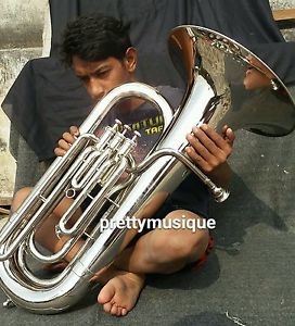 TUBA IN EB FLAT PURE BRASS IN SILVER CHROME POLISH +HARD CASE BOX +FREE SHIPPING