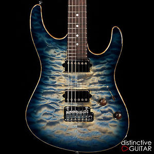 NEW SUHR CUSTOM MODERN CARVE TOP GUITAR FADED TRANS WHALE BLUE BURST FLAME
