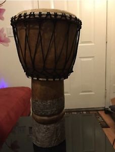 Rare African HAND CARVED Hand Crafted Djembe Drum 10"drum Ring-22"tall