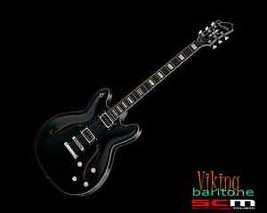 HAGSTROM VIKING DELUXE BARITONE ELECTRIC GUITAR BLACK GLOSS w/CASE FREE P+H!