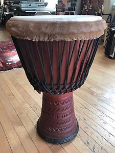 Carved Wooden Djembe 15″ Head with Drum Seeker Gig Bag