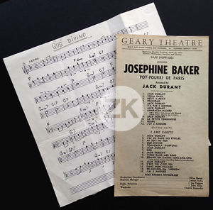JOSEPHINE BAKER Partition Jack DURANT Programme GEARY THEATRE San Francisco 1955