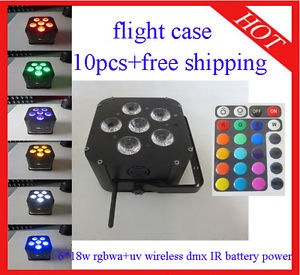 6*18W RGBWA+UV Led Par Light Wireless DMX IR Battery Power 10pcs Free Shipping