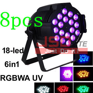 8pcs 18*15W RGBWAUV 6 in 1 DMX512 Led Par64 Light stage dj disco wedding par can