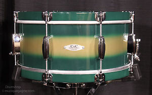 C&C 6.5x14 Green and Gold duco finish 6+6 Maple Shell w/wood and steel hoops!!!