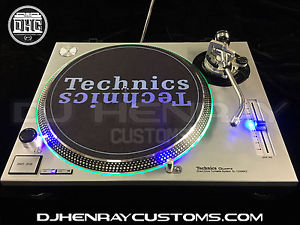 2 custom silver Technics SL 1200 mk2's w blue led's & green halos