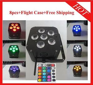 8pcs 6*18W RGBWAUV 6 in 1 Wireless DMX512 Battery Led Par64 Light Flight Case