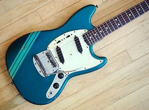 1972 Fender Mustang Vintage Offset Electric Guitar Competition Burgundy, Blue