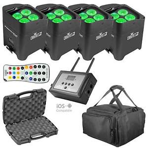 Chauvet DJ Freedom Par Quad 4 RGBA LED Wireless Wash Light 4 Pack + Flarecon