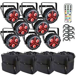 (8) Chauvet DJ FXpar 3 Compact Effect Par Lights with Remote, DMX Cables & Cases
