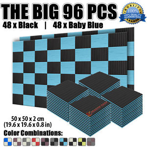 New 96pcs 50*50*2cm Combination Acoustic Flat Wedge Foam Studio Sound Absorption