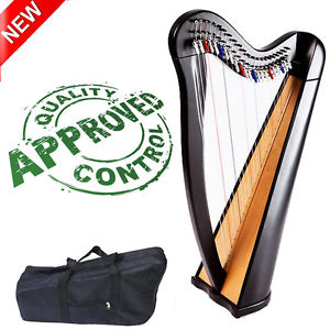 Beechwood 22 string harp with semitone levers in black
