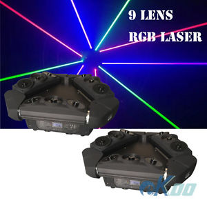 2 Units 9 Lens RGB Spider Laser Beam Moving Head Stage Light DJ Club American