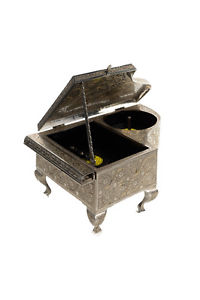 American Swiss Music Box Silver Plated Gran Piano by Zimbalist-Rare