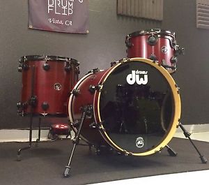 DW Collectors Maple 3pc Dark Cherry Black Hardware Drum Set! 18,14,12