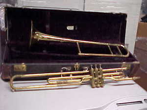 VINTAGE FULLERTON OLDS & SONS VALVE TROMBONE IN CASE