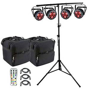 (8) Chauvet DJ FXpar 3 Compact Effect Par Lights w Tripod Stand, Remote, & Cases