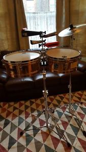LP Prestige Timbales 13" & 14" bronze. Cowbells, Cymbal & stands