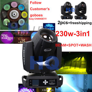 2pcs gobo design 230W 7R 3in1 Beam Spot Wash Zoom Moving Head DJ Disco Lighting