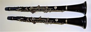 Vintage Pair of English Wooden Clarinets A & Bb