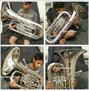 TUBA IN EB FLAT PURE BRASS IN SILVER CHROME POLISH +HARD CASE BOX +FREE SHIPPING