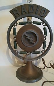 VINTAGE SPRING MICROPHONE WITH RARE "RADIO" MARQUEE LIGHTING BOLT ALL ORIGINAL