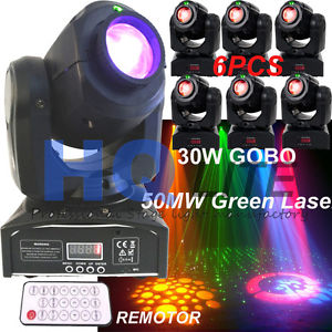 6pcs LED 30w Gobo spot+green laser Moving Head Light DJ American Nightclub light