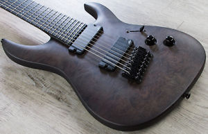 Legator Ninja 8-String Pro Fanned Fret Guitar, Black Satin Burl +Picks and Cable