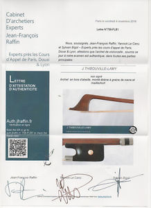 Beautiful French certified cello bow by J.T. Lamy - Raffin certified