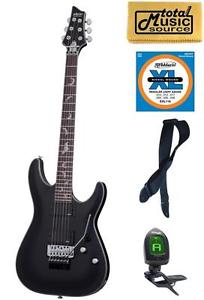 Schecter Damien Platinum 6 Floyd Rose Electric Guitar, Satin Black, 1183, Bundle