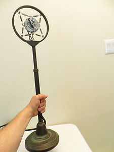 VINTAGE 1920s OLD " AMERICAN " CARBON SPRING DOUBLE BUTTON MICROPHONE & STAND