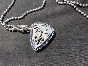 *Gorgeous* King Baby Solid Sterling Silver Fender Pick Pendant – Blue Sapphire
