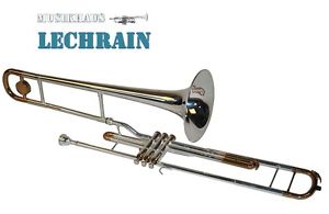 Valve trombone, silver / gold, with case and mouthpiece, Karl Glaser