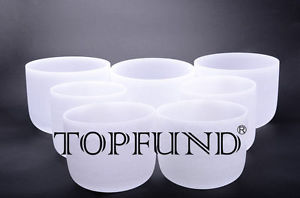 Chakra Tuned Set of 7 Frosted Quartz Crystal Singing Bowls 8"-12"