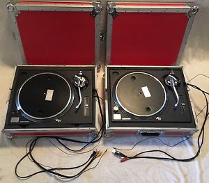 Pair of Technics SL-1200MK2 DJ Turntables w/Rare Red Flight Cases!