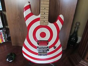Charvel-Like Red and White Bullseye Guitar with hard shell case