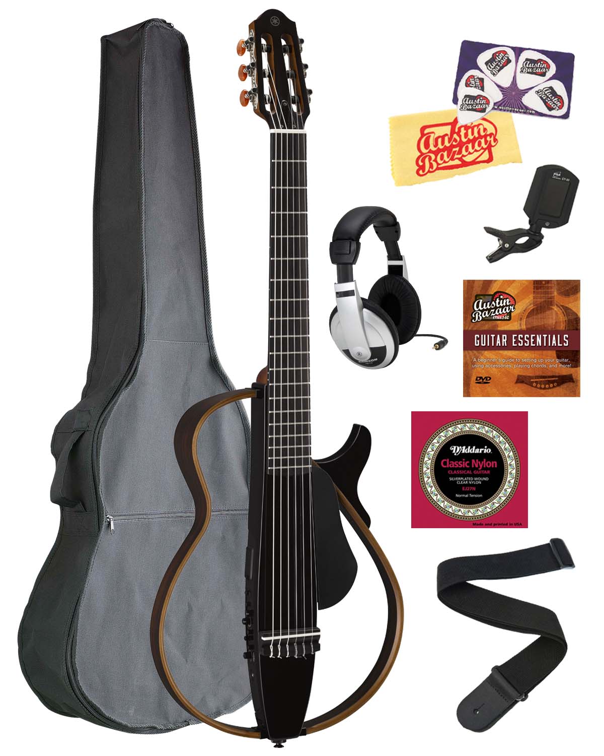 Yamaha SLG200N Nylon String Silent Guitar - Trans Black w/ Gig Bag