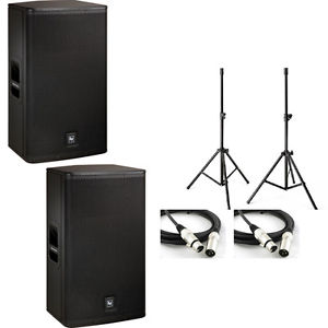 2 Electro-Voice ELX115P 15" Live X 2-Way Speaker, 2 Speaker Stands, 2 XLR Cables
