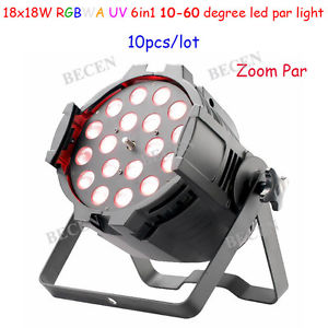 10pcs/lot 18x18w rgbwa uv 6in1 led zoom par can light 10-60 degree fast shipping