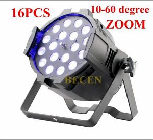 16pcs 18x18w rgbwa uv 6in1 led zoom par 64 light 10-60 degree dmx dj par led