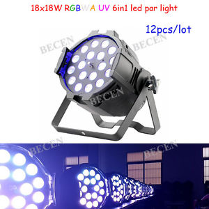 12pcs/lot ZOOM 18x18w rgbwa uv 6in1 led par can light 10-60 degree for party dj