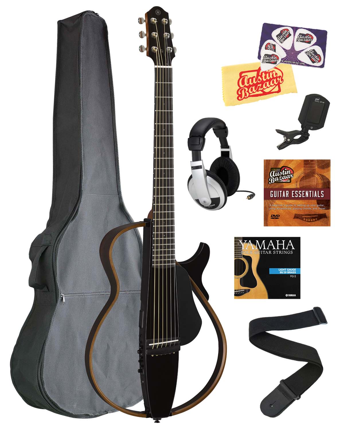 Yamaha SLG200S Steel String Silent Guitar - Trans Black w/ Gig Bag