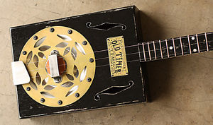3 string Resonator Cigar Box Guitar ~ 1857 Brass Old Timer Tobacco Slide Dobro
