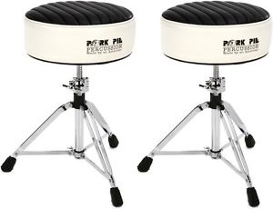 Pork Pie Percussion Deuce Series Round Drum Throne - Wh... (2-pack) Value Bundle