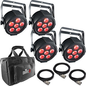 Chauvet DJ SlimPACK Q6 USB 4-Pack of SlimPAR Quad-Color RGBA Pars + Cables & Bag