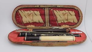 ANTIQUE IVORY AND HARDWOOD FLUTE IN CASE
